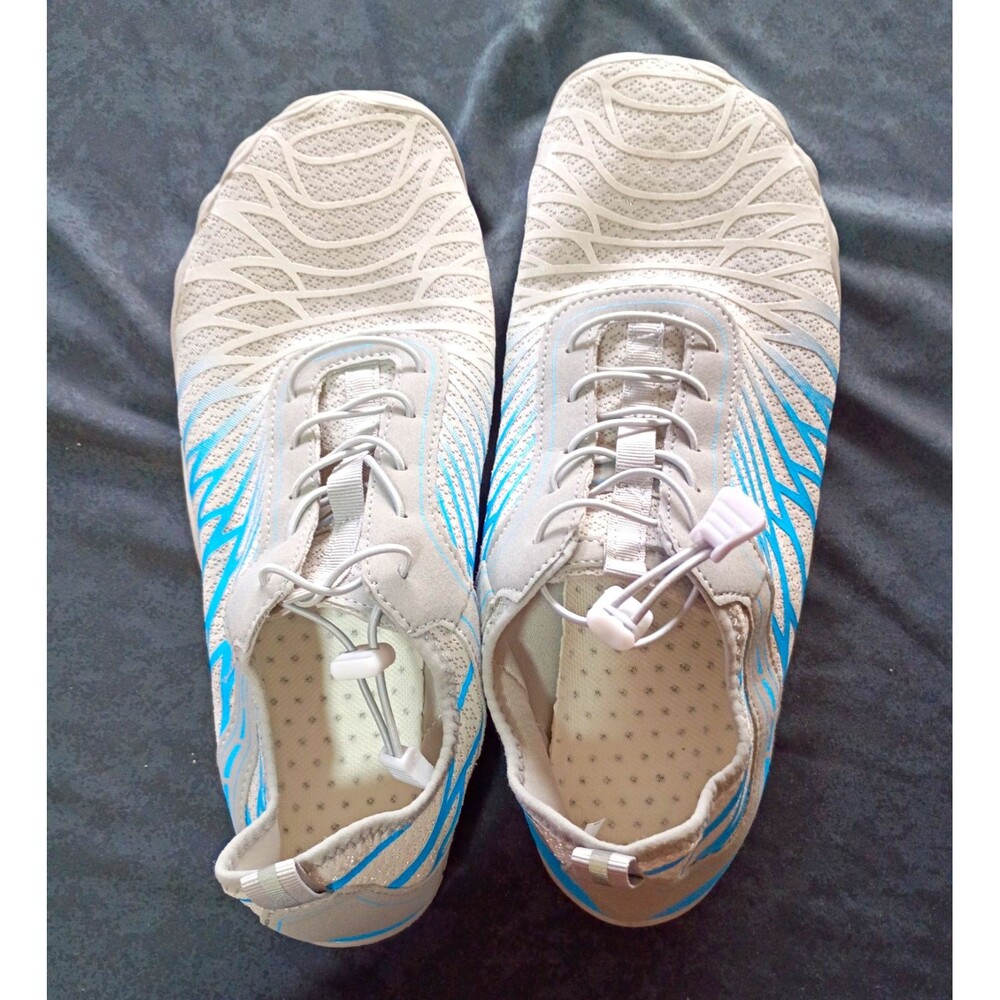 Gray Blue Lace-Up Water Barefoot Beach Sneakers US Size M 12 W 14 Wide Toe Box